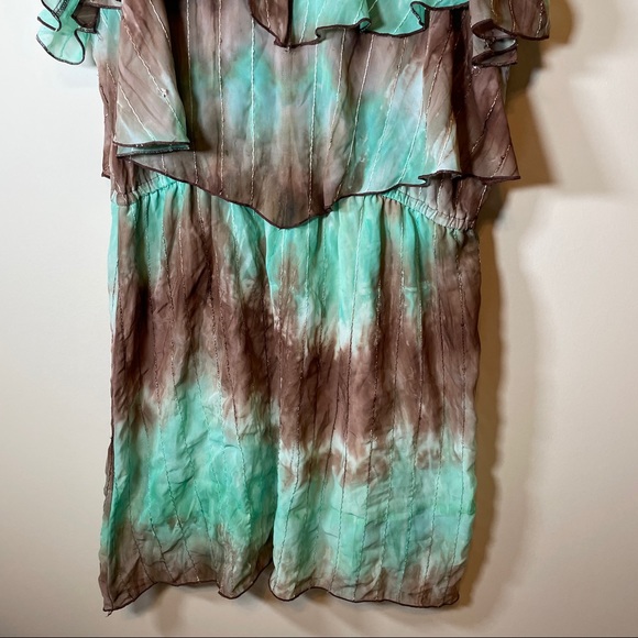 SOLD Sami & Jo Blue & Brown Cold Shoulder Dress - Picture 3 of 14